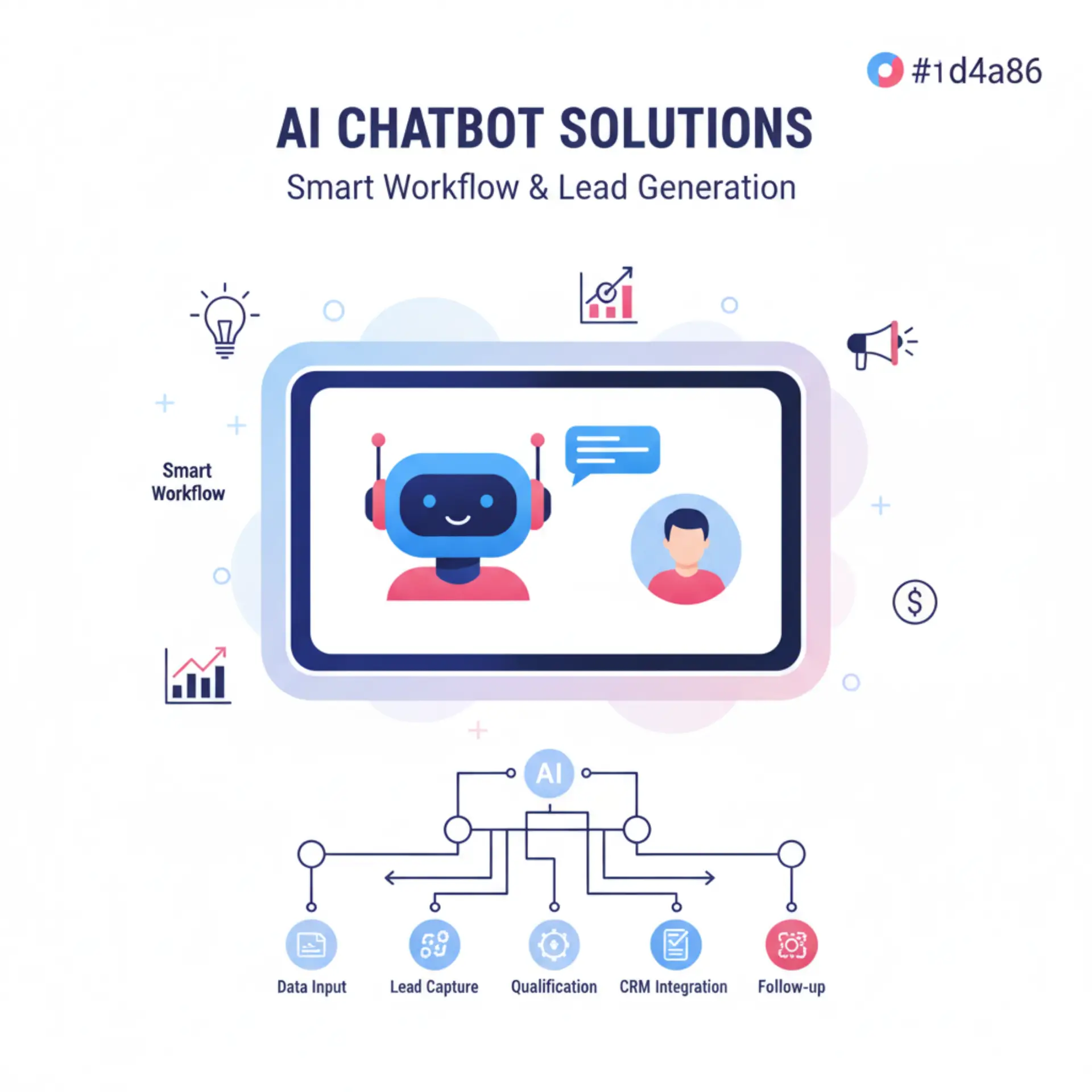 Friendly AI chatbot assisting users with instant replies on business website.